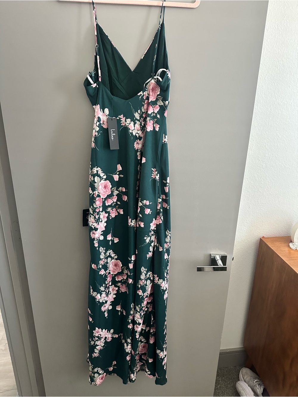 NWT Lulus Irresistible Poise Green Floral Satin Slip Maxi Dress Size M - Picture 6 of 7